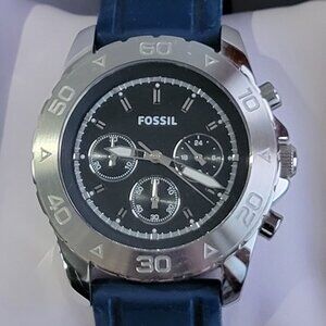 Fossil BQ1180 Men’s Blue Silicone Chronograph Watch Stainless Case